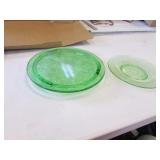 green depression cake plate & plate