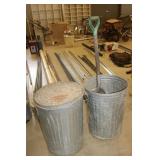 2 galvanized garbage cans & scoop shovel