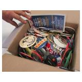 box of badges incl:political