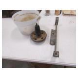 anchor,lawnmower back & bucket of items