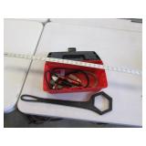 wrench,yardstick & toolbox w/items