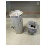 dented spittoon & tall bucket