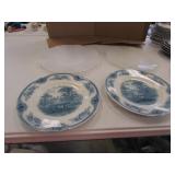 2 flow blue plates & 2 white plates