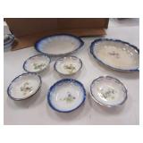 7 pcs of flow blue dishes