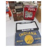 indiana plate,coleman can & I.H. can