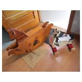 wooden rocking horse & horse w/wheels