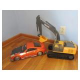 plastic toy john deere excavator & racecar