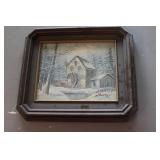 artist signed oil on canvas winter scene picture