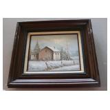 artist signed oil on canvas winter scene picture