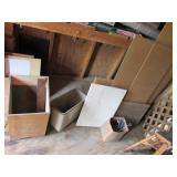 peg boards,pegs,metal trashcan & wood box