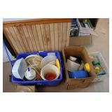 3 boxes of tupperware & items