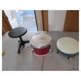 drum,tamborine & plastic stool