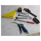 container,pipe wrench,square & tools