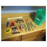 green bucket,files,100 ft tape & tools