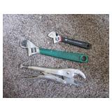 vise grips & 2 adjustable wrenches
