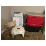 4 totes,stool & lids