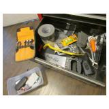 container,drill bits,saw,prybar & items