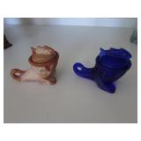 2- greentown glass covered dolphins
