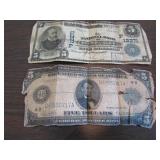 larger 1914 $5.00 bill& 1902 california $5.00 bill