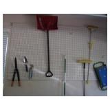 fiskars trimmer,snow shovel,stool & items