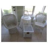 4 pc white wicker furniture set & lamp table