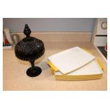 plastic olympian plates & black glass dish