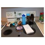 sugar shaker,cups,vinegar bottle,punch bowl,items