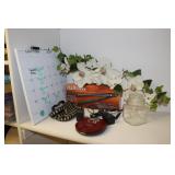 curler,jar,calendar board & items