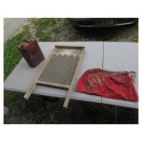 washboard,coleman can & adv. nail apron