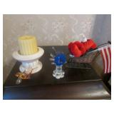2 glass fish,bear sleigh & candle