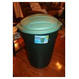 trash barrel & 2 small trashcans