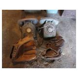 2 old telephone & 2  ballgloves