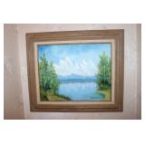 oil on canvas mountain/lake picture by Sylvester
