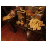 vintage doilies,purse,candle,glass & items