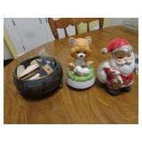 carnival dish & 2 figurines