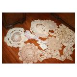 vintage doilies & vanity mirror & items