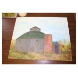 oil on canvas barn picture by R. Sylvester