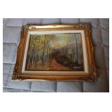 oil on canvas woods scene picture by R. Sylvester