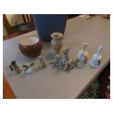 figurines,coral stone vase,bells & items