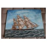 oil on canvas ship picture by R. Sylvester