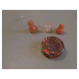3 tiny glass birds & glass paperweight