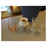 viking candleholder & 3 lenox vases