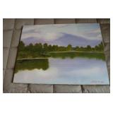 oil on canvas lake picture by Sylvester