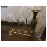 brass vase,candleholders & snuffer