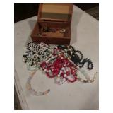 costume jewelry & wood box