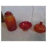 3 pcs of red moon n stars glassware incl:canister