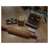 adding machine,rolling pin,camera,matchbox holder