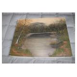 oil on canvas mountain/lake picture by Sylvester