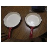 2 enamel cast iron skillets