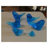 6 glass blue birds